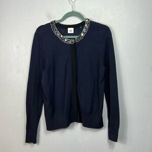 Cabi Midnight Blue Formal Beaded Round Neck Cardigan Sweater Large